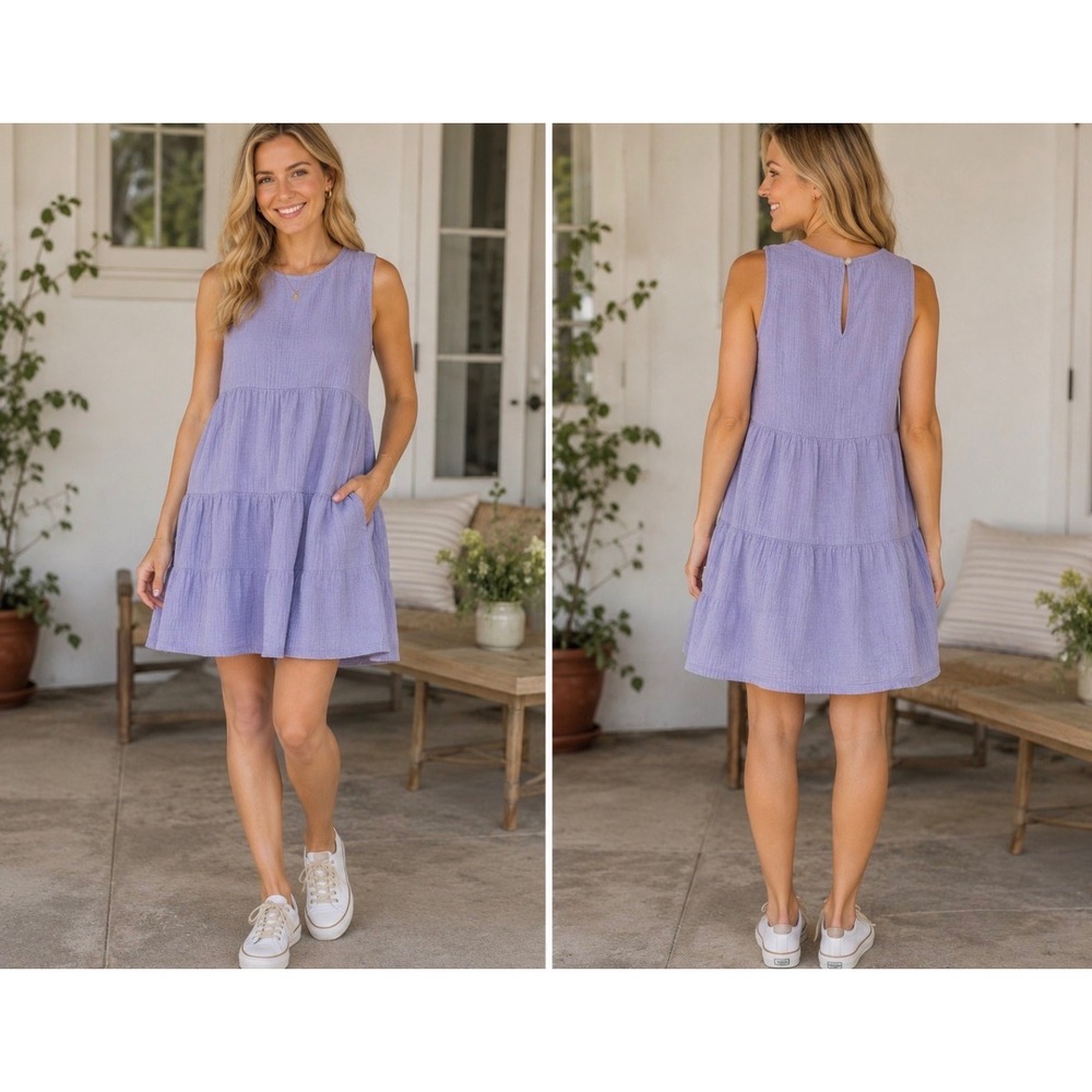 Universal Thread Lavender Purple Cotton Gauze Tiered Sleeveless Mini Dress XXL